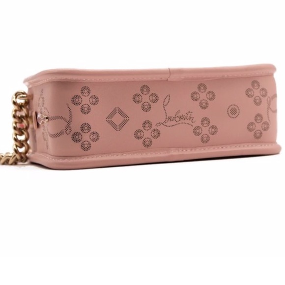 CHRISTIAN LOUBOUTIN RADIOLOUBI SMALL LEATHER CROSSBODY BAG PINK PERFORATED - Picture 11 of 12